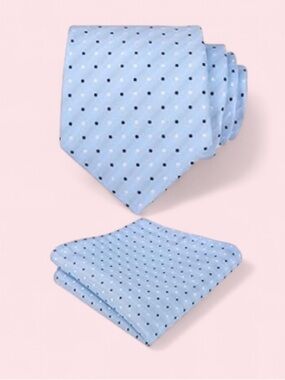 AliZEAl men's light Blue Polka Dot Tie with Pocket  Square Handkerchief